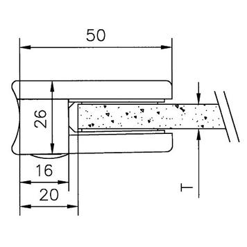 Glasklem voor bevestiging aan buizen van
38,1 - 42,4 mm ø / 6 en 8 mm