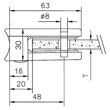 Glasklem voor bevestiging aan buizen van 48,3 - 50,8 mm ø / 6, 8 en 10 mm